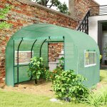 Serre tunnel de jardin 6m 2 portes fen�tres pe haute densit� vert