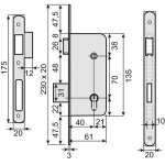 Serrure � larder � cylindre - coffre �troit - axe 40 - gauche - d4500 vachette