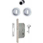 Serrure de porte coulissante � larder cl� l finition aspect laiton poli rosace ronde