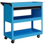 Servante d'atelier chariot � outils 2 �tag�res plateau grand tiroir tablette � outils acier bleu noir ...