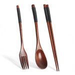 Service de vaisselle portable en bois, 3 pices, baguettes cuillre fourchette vaisselle de table pour ...