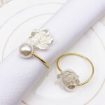 Serviette de table en perle blanche, 12 pices, vaisselle d'htel, bouton de serviette en fleur simple, ...