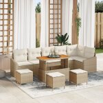 Set de 10 pi�ces de sofa de jardin avec coussins beige poly rattan acacia, canap� de jardin 2 places ...
