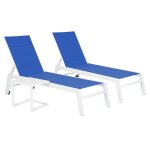 Set 2 bains de soleil et table d'appoint barbados en textil�ne bleu - aluminium blanc
