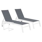 Set 2 bains de soleil et table d'appoint barbados en textil�ne gris - aluminium blanc