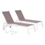 Set 2 bains de soleil et table d'appoint barbados en textil�ne taupe - aluminium blanc