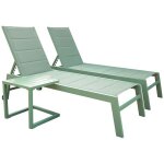 Set 2 bains de soleil et table d'appoint barbados en textil�ne vert sauge - aluminium vert sauge