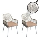 Set de 2 chaises de jardin hwc - o12, outdoor sitzpolster aluminium seilflecht rope gris clair, housse ...