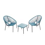 Set de 2 fauteuils + table basse bleu acapulco