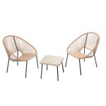 Set de 2 fauteuils + table basse naturel acapulco