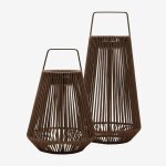 Set de 2 lampes de table solaires led sans fil pour ext�rieur en fer et corde tress�e liberian marron ...