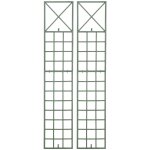 Set de 2 treillis d�coration mural jardin roses plantes grimpantes m�tal vert vieilli 10 0003850