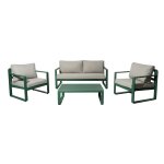 Set 4 pices - mojito ii - aluminium epoxy - amande / gris - 2 fauteuils + 1 canap + 1 table basse