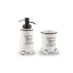 Set d'accessoires lavabo shabby en ceramique blanche decoree amelia