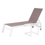 Set bain de soleil et table d'appoint barbados en textil�ne taupe - aluminium blanc