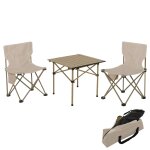 Set de camping hwc - n50, table 2x chaise chaise pliante chaise de p�cheur pliable, m�tal blanc