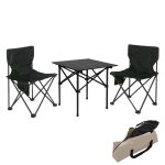Set de camping hwc - n50, table 2x chaise chaise pliante chaise de p�cheur pliable, m�tal noir