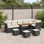 Set de canaps de jardin 10 pices avec coussins noir rotin synthtique acacia, ensemble de salle  manger ...