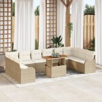 Set de canap� de jardin de 11 pi�ces avec coussins beige poly rattan, canap� de jardin 2 places avec ...