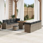 Set de canap� de jardin 11 pi�ces avec coussins gris poly rotin acacia, set de salle � manger de jardin ...