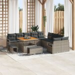 Set de canap� de jardin 13 pi�ces avec coussins gris poly rattan acacia, canap� de jardin 2 places avec ...