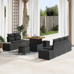 Set de canap de jardin 8 pices avec coussins rattan poly noir acacia, canap de jardin 2 places avec ...