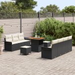 Set de canap� de jardin vidaxl 10 pi�ces avec coussins noir poly rotin acacia, sofa de jardin 2 places ...