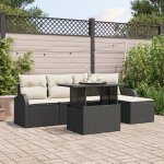 Set de canap� de jardin vidaxl de 6 pi�ces avec coussins en rotin synth�tique noir, canap� de jardin ...