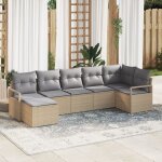 Set de canap� de jardin vidaxl 7 pi�ces avec coussins beige poly rattan, canap� de jardin vidaxl 2 places ...