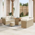 Set de canap� de jardin vidaxl 9 pi�ces avec coussins beige rotin poly acacia, set de d�ner de jardin ...