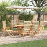 Set de jardin 7 pi�ces vidaxl beige en bois d'acacia et en poly rotin
