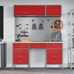 Set de meuble et planche � outils de 8 pi�ces vidaxl rouge en mdf et m�tal