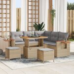 Set de salon de jardin 8 pices vidaxl avec coussins beige poly rotin acacia, set de salle  manger de ...