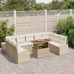 Set de sofa de jardin 10 pi�ces avec coussins beige poly rattan, sofa de jardin 2 places avec rangement ...
