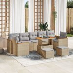 Set de sofa de jardin vidaxl 10 pi�ces avec coussins beige en poly rotin acacia, set de salle a manger ...
