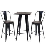 Set table de bar avec 2x tabourets de bar plateau en bois design industriel en m�tal noir 04 0003070