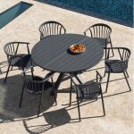 Set de table extensible 145 - 200x145 cm en aluminium barces et 6 chaises de jardin empilables avec accoudoirs ...