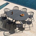 Set de table extensible 145 - 200x145 cm en aluminium barces et 8 chaises de jardin empilables avec accoudoirs ...