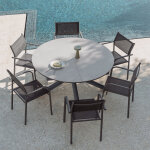 Set de table extensible 145 - 200x145 cm en aluminium begur et 6 chaises de jardin empilables avec accoudoirs ...