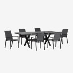 Set de table de jardin rectangulaire extensible 180 - 240x90 cm et 6 chaises de jardin empilables avec ...