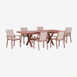 Set de table de jardin rectangulaire extensible 180 - 240x90 cm et 6 chaises de jardin empilables avec ...