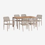 Set de table rectangulaire 160x90 cm en aluminium et bois de teck katiana et 6 chaises empilables en ...