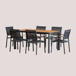 Set de table rectangulaire 160x90 cm en bois d'eucalyptus archer classic et 6 chaises de jardin empilables ...