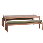 Set de table rectangulaire 180x90 cm et 2 bancs de jardin en bois d'acacia et corde tress�e karvia brun ...
