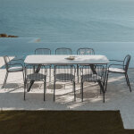Set de table rectangulaire 200x95 cm en aluminium brinela et 8 chaises de jardin avec accoudoirs en acier ...