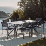 Set de table rectangulaire 200x95 cm en aluminium brinela et 8 chaises de jardin empilables avec accoudoirs ...