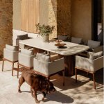 Set de table rectangulaire 230x110 cm sirvon et 8 chaises de jardin avec accoudoirs en bois d'acacia ...