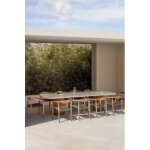 Set de table rectangulaire 270x110 cm en ciment sirvon et 10 chaises de jardin avec accoudoirs en bois ...