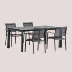 Set de table rectangulaire extensible 180 - 240x100 cm starmi et 4 chaises de jardin empilables en aluminium ...