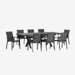 Set de table rectangulaire extensible 180 - 240x90 cm et 8 chaises de jardin empilables avec accoudoirs ...